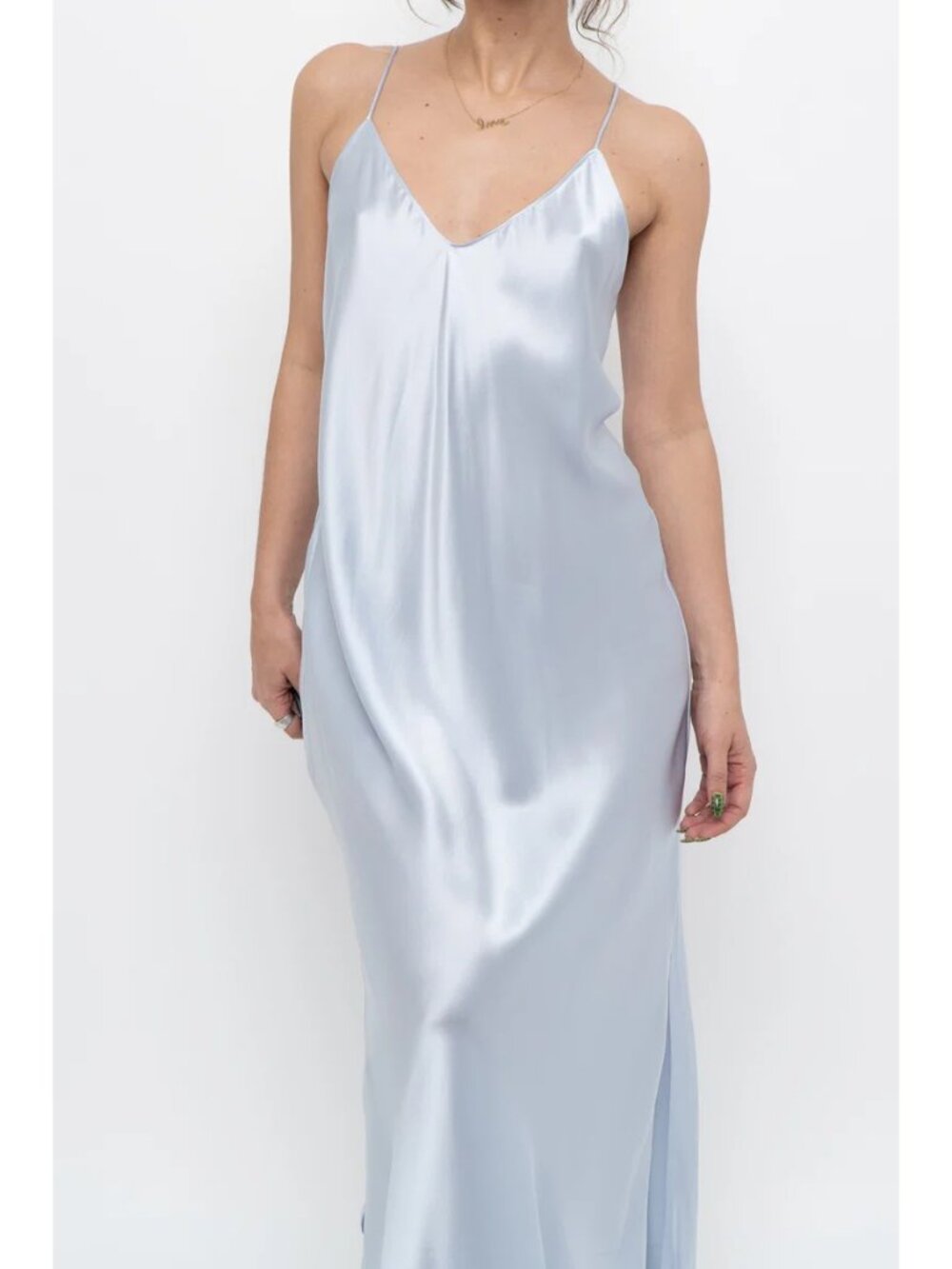 Banana Republic Dreamer Silk Charmeuse Maxi Dress in Blue Size L ELEGANT LUXURY